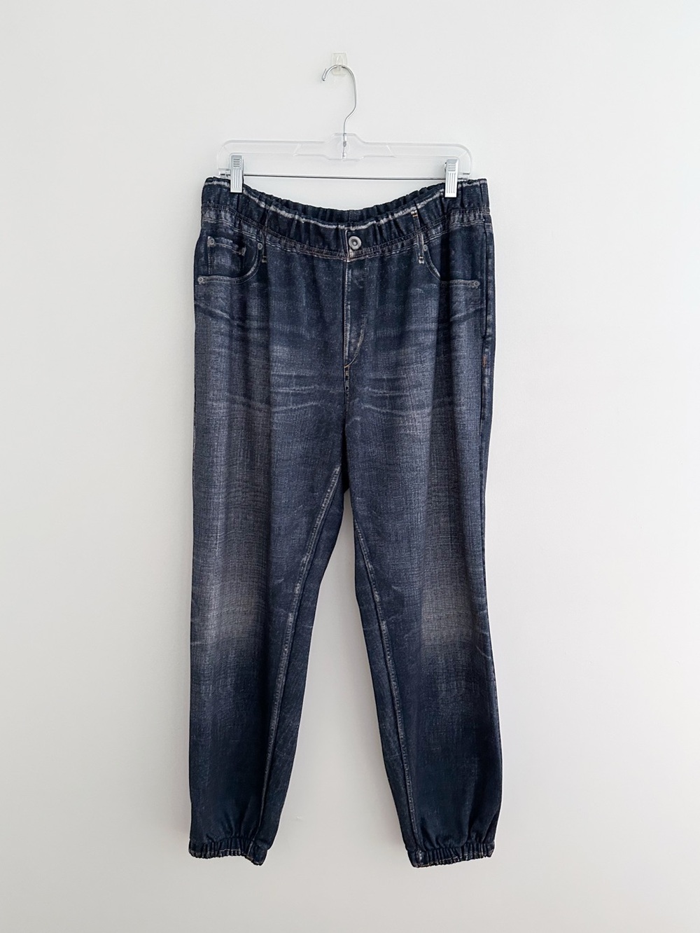 One World Faux Denim Print Jogger Jeans Pull On Fake Jean Sweat Pant Size XL